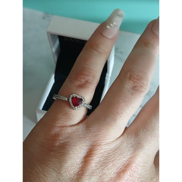 Pandora Elevated Red Heart Ring Sterling Silver Size 7.5 Sparkling Pave Crystal - Picture 11 of 13